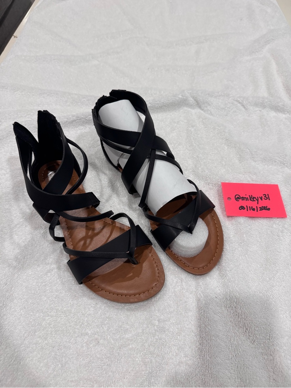 SO Black Strappy Gladiator Sandals with Brown Footbed